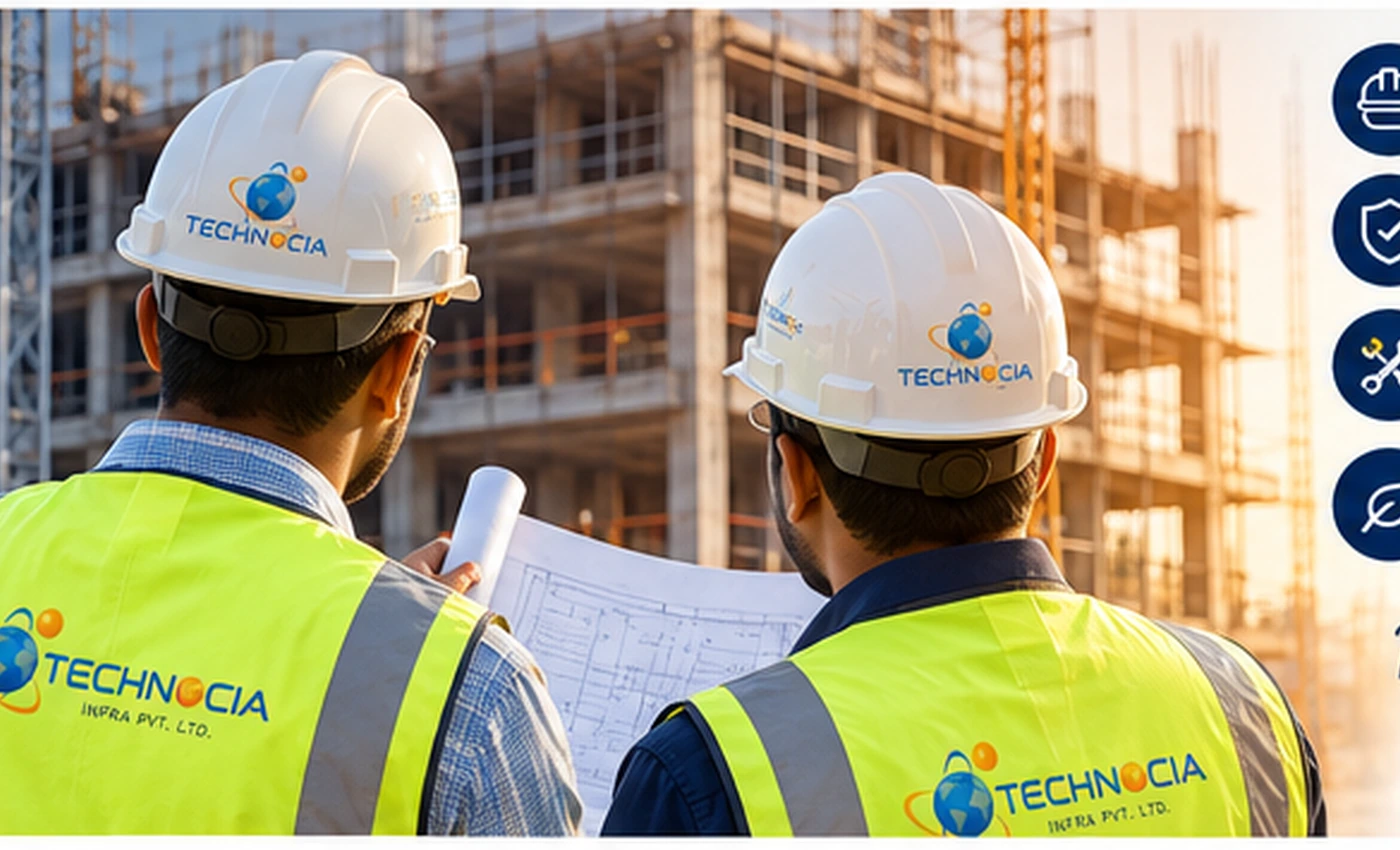 Technocia Civil and Interior project team at construction site