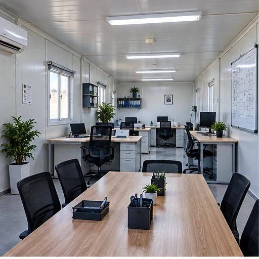 Container office interior with workstations