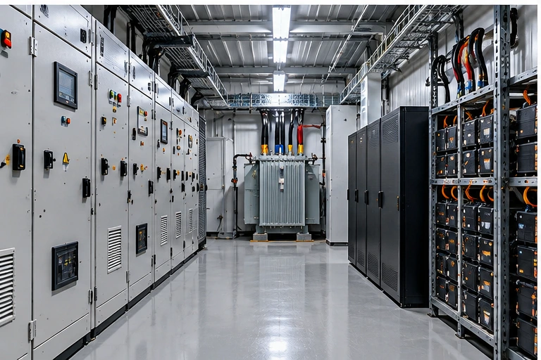 EHouse container interior with electrical panels and power equipment