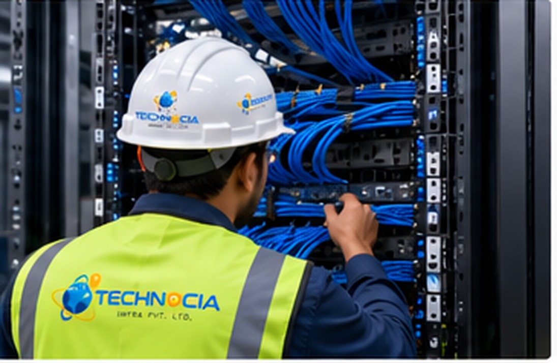 Technocia technician working on structured cabling