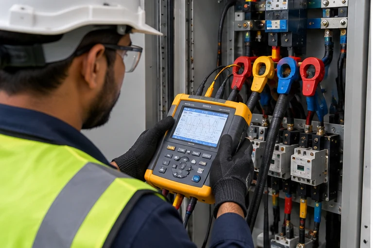 Power quality analyzer used during electrical testing